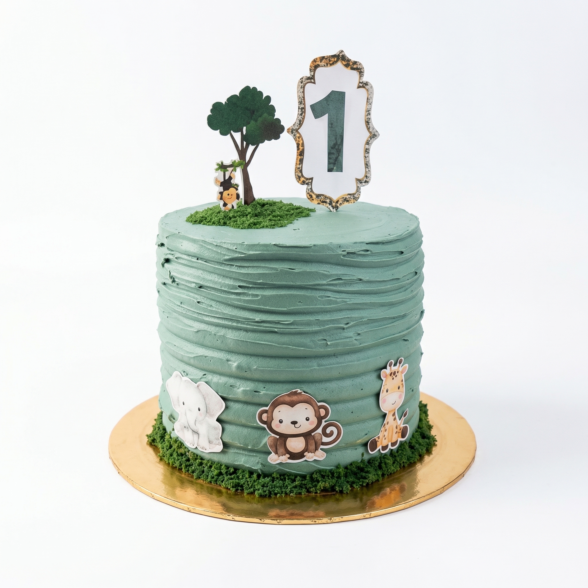 Sage green safari first birthday cake, first birthday cake Durban